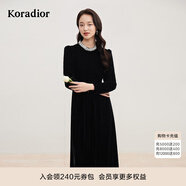 珂萊蒂爾【輕禮裙】春絲絨連衣裙收腰重工連衣裙釘珠禮服裙子女 黑色 XL