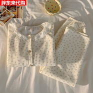 南極人（Nanjiren）【央媽推薦】空氣夾層睡衣女款秋冬季甜美蕾絲圓領(lǐng)碎花 18911#碎花加厚套裝 M