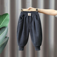 蕾叮咔2026秋冬新款男童加絨加厚褲子兒童雪尼爾長(cháng)褲寶寶一體絨褲子DDM 鵝子衛褲-灰色單褲 130 cm