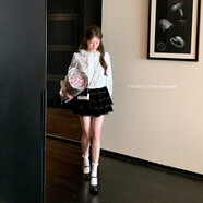 楊小卷 自帶甜度的絲絨蛋糕裙蕾絲短裙秋冬高腰A字半身裙蓬蓬裙褲 絲絨黑 現貨  XS