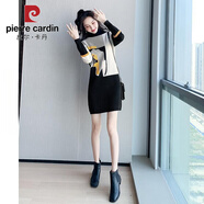 皮爾卡丹秋季森系針織連衣裙女2025新款韓版氣質(zhì)法式小個(gè)子毛衣中長(cháng)款裙子 黑色 L