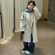 迪士尼（Disney）女童羊絨毛呢外套西裝領(lǐng)大衣兒童秋冬裝中長(cháng)款呢子外套女孩呢子衣 燕麥色 110 cm