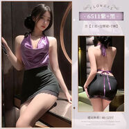 性感按摩服輕透連衣裙特別bf網(wǎng)紗短裙情調艷麗超閃奶呼呼超夸張 禁欲秘書(shū)長(cháng)紫+黑上衣+包臀裙+T褲 S80-100