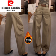皮爾卡丹（pierre cardin）加絨/單褲時(shí)尚卡其工裝褲女秋冬高腰直筒彎刀褲百搭休閑闊腿褲子 6978-卡其色【無(wú)腰帶】 加絨 M 【建議85-100斤】