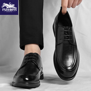 傳奇保羅商務(wù)正裝皮鞋男秋季英倫風(fēng)真皮休閑透氣軟底新郎結婚西裝鞋子男 黑色 42