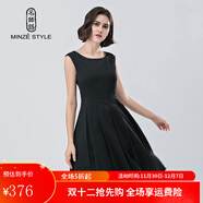 名師路連衣裙小黑裙無(wú)袖高腰赫本風(fēng)春秋裝新款簡(jiǎn)約商務(wù)中裙大擺裙 黑色88 L