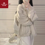 俞兆林原宿復古風(fēng)衣外套女學(xué)生春秋簡(jiǎn)約寬松休閑百搭潮流沖鋒衣夾克上衣 淺杏色 S 80-95斤