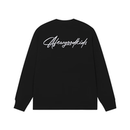 AFGK25FW草寫(xiě)字體刺繡長(cháng)袖T恤美式春秋男女T恤休閑 黑色 S