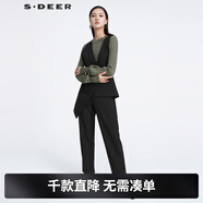 S.DEER圣迪奧女裝V領(lǐng)不規則拼接背帶長(cháng)褲S221Z1002 黑色/91 S/160