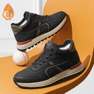 星期六男鞋頭層牛皮透氣小白鞋男輕便運動(dòng)鞋百搭休閑鞋男 黑色加絨 40