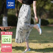 唐獅（TonLion）2025夏女高腰蝴蝶印花A字裙淑女氣質(zhì)舒適百搭戶(hù)外半身裙