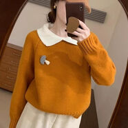 Jret甜美毛衣女2025冬季新款可愛(ài)淑女小翻領(lǐng)韓版百搭休閑顯瘦針織衫女 桔紅色 L 建議110-120斤