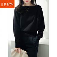 紅蜻蜓（RED DRAGONFLY）秋冬裝寬松一字領(lǐng)蝙蝠袖毛衣女打底針織衫2025年新款長(cháng)袖杏色上衣 黑色 XL 建議120-130斤