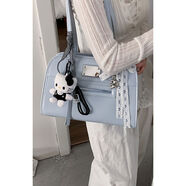 甜美蝴蝶結蕾絲雙肩包包女2025新款潮時(shí)尚韓國托特包大容量公文包 藍色+掛件