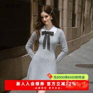 AIVEI欣賀艾薇2024冬季格雷千金風(fēng)蝴蝶結氣質(zhì)針織連衣裙R757003A 灰色 S