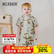 Milkbarn兒童襯衫短褲套裝寶寶夏季短袖衣服男女童休閑童裝2件套 熊貓綠 110 cm