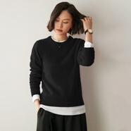 鄂爾草原鄂爾多市產(chǎn)25新款低領(lǐng)雙股加厚山羊絨衫女圓領(lǐng)短款純色毛衣寬松針 風(fēng)琴黑 L