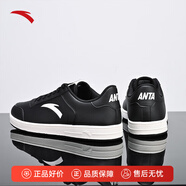 安踏男鞋板鞋小白鞋子男士運動(dòng)鞋秋冬季減震皮面防潑水休閑百搭鞋 【低幫薄底】黑-8 44 (270mm)