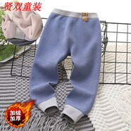 迪士尼（Disney）男童加厚保暖棉褲秋冬彈力加絨打底褲女童 牛仔藍 骨條彩紗保暖褲 110