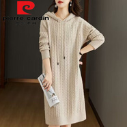 皮爾卡丹（pierre cardin）秋冬帶帽針織打底衫2025冬季新款麻花毛衣連衣裙中長(cháng)款打底裙女 杏色   .今年流行的輕奢品牌 M 建議100斤以?xún)?
                                         title=