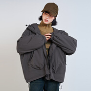 木果果木2025冬季新款慵懶工裝風(fēng)寬松顯瘦防風(fēng)連帽棉衣外套女 灰色 M