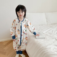 睡袋春秋款兒童加厚純棉寶寶連體睡衣大童冬季嬰兒防踢被分腿夾棉 春秋款-單層純棉(建議22-30度)比比兔 S碼(建議身高80-95cm左右)