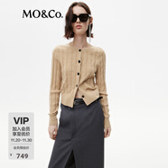 MO&Co.針織衫開(kāi)衫綿羊毛山羊絨高智感扭繩絞花肌理短款摩安珂 駝杏色 S 160