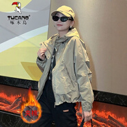 啄木鳥(niǎo)韓版沖鋒衣夾棉女2025秋冬新款氣質(zhì)二棉連帽夾克百搭顯瘦休閑外套 卡其色夾棉【小個(gè)子/韓版/洋氣/棉服overs 輕薄 M 【建議85-105斤】