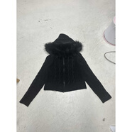 YNWWGW甜美毛毛領(lǐng)連帽毛衣女短外套顯瘦針織衫 大貨已做，無(wú)憂(yōu)上架，重量0.45kg S