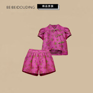 漢代女孩夏裝貝貝豆丁原版女?huà)胍粴q唐裝童裝國風(fēng)新中國風(fēng)旗袍套裝 桃紅短袖旗袍套裝 90