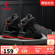 喬丹QIAODAN男鞋磨礪籃球鞋秋季新品高幫皮面減震耐磨球鞋 黑色活力橙(高幫革面) 42