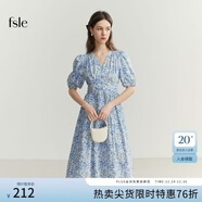 范思藍恩范思藍恩法式油畫(huà)感藍色碎花顯瘦連衣裙夏裝短袖V領(lǐng)裙子 白底藍碎花 XS