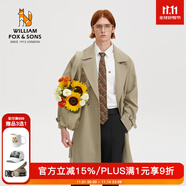 William fox&sons新復古回潮設計師款/立體剪裁風衣男腰帶裝飾層次感休閑長款外套 卡其色（御寒10℃） XL /52
