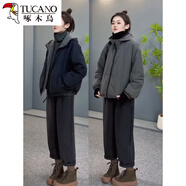 啄木鳥(niǎo)雙面穿棉衣夾棉外套女短款2025秋冬新款小個(gè)子休閑寬松加厚小棉襖 黑拼灰色 【兩面可以穿】 S 【建議80-斤】