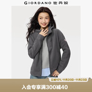 佐丹奴外套女搖粒絨品牌膠章寬松連帽拉鏈衛衣開(kāi)衫女05373854