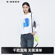S.DEER圣迪奧女裝時(shí)尚圓領(lǐng)撞色印花寬松白色T恤S22180217 白色/90 S/160
