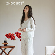 竹計（ZHOOJICS）品牌賽爾棉睡衣女秋季新款長(cháng)袖蕾絲圓領(lǐng)小碎花薄款家居服套裝 雪紫 L