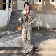 夏典素訂女王（SE.PSTP）卡其波點(diǎn)小西裝套裝女春秋季2025新款氣質(zhì)高級感優(yōu)雅闊腿褲兩件套 圖片色套裝 S 110斤內