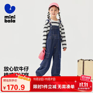 迷你巴拉寬松牛仔背帶褲女童寶寶柔軟甜美背帶褲長(cháng)褲春秋新品