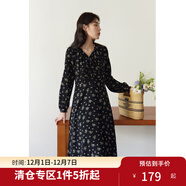 獨束大碼女裝法式甜美V領(lǐng)碎花連衣裙女春裝新款微胖mm顯瘦茶歇裙 黑底棕花 M (尺碼：1)