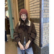 康多蜜棉襖女學(xué)生毛絨少女仿羊羔毛外套韓國復古百搭燈芯絨翻領(lǐng)短冬季加 咖啡色 均碼