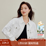 茵曼（INMAN）章若楠同款復古休閑短款牛仔外套長(cháng)袖上衣 珍珠白-18538456 L