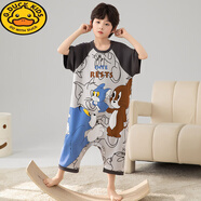 G.DUCKKIDS男童連體睡衣夏季棉薄款短袖防踢護肚神器大童男孩夏天兒童睡袋 MX-M108#貓和老鼠 170 10碼高105-115cm 重35