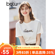 betu百圖女裝春裝新款寬松韓版卡通印花短袖T恤ins潮JD2102T08 白色 S