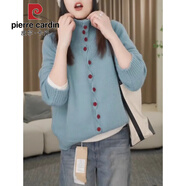 皮爾卡丹大碼女裝高領(lǐng)單排扣開(kāi)衫毛衣春季新款胖mm設計感遮肚子慵懶風(fēng)上衣 藍色【打底衫女秋冬內搭可外穿/大衣內搭/冬天內搭感 M 建議90-100斤