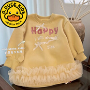 G.duck女童連衣裙韓版女童連衣裙2025秋冬寶寶甜美字母印花長(cháng)袖拼接網(wǎng)紗 黃色網(wǎng)紗衛衣裙(寬松版型) 90 cm 裙長(cháng)45左右