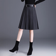 氣質(zhì)高腰西裝百褶裙半身裙女2025冬新款百搭半裙壓褶顯瘦a字裙 灰色 熱賣(mài) M  2尺/建議90-104斤