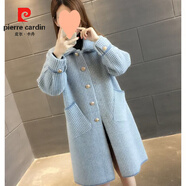皮爾卡丹（pierre cardin）秋冬季黃金貂針織開(kāi)衫女裝毛衣中長(cháng)款大碼厚寬松大衣外套毛呢格子 藍色 S 建議：85-95