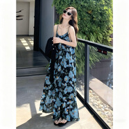 鉑吶苓連衣裙子女夏2025款高級感小眾休閑旅游度假海邊沙灘長(cháng)裙氣質(zhì)顯瘦 藍色吊帶裙 M 【建議 115斤內】