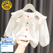 G.duck小黃鴨一歲女寶寶春秋季可愛(ài)小兔套裝嬰幼兒背帶牛仔長(cháng)褲洋氣襯衫 襯衣3顆櫻桃 80 cm